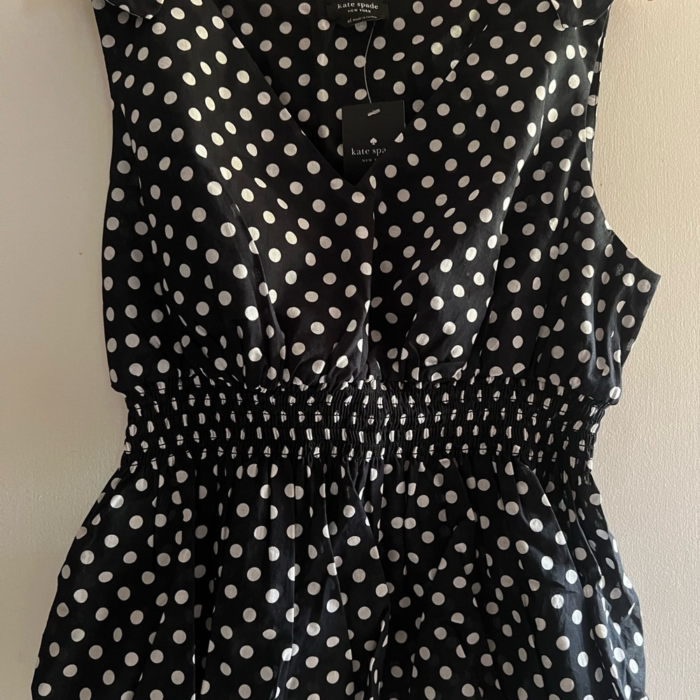 Kate Spade Black and White Polka Dot Peplum Tank XL
